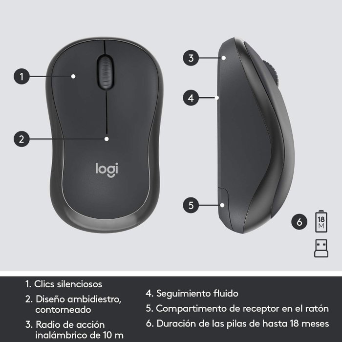 Logitech MK295 Silent Combo Inalámbrico de Teclado y Ratón, Grafito, Español Logitech MK295 Silent Combo Inalámbrico de Teclado y Ratón, Grafito, Español